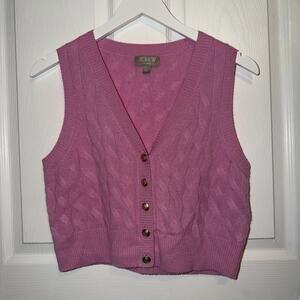 J Crew Cashmere Cropped Cable Knit Sweater Vest Pink Size S Small Gold Buttons